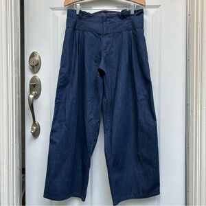 Wide-Leg cropped pleated Denim Pants